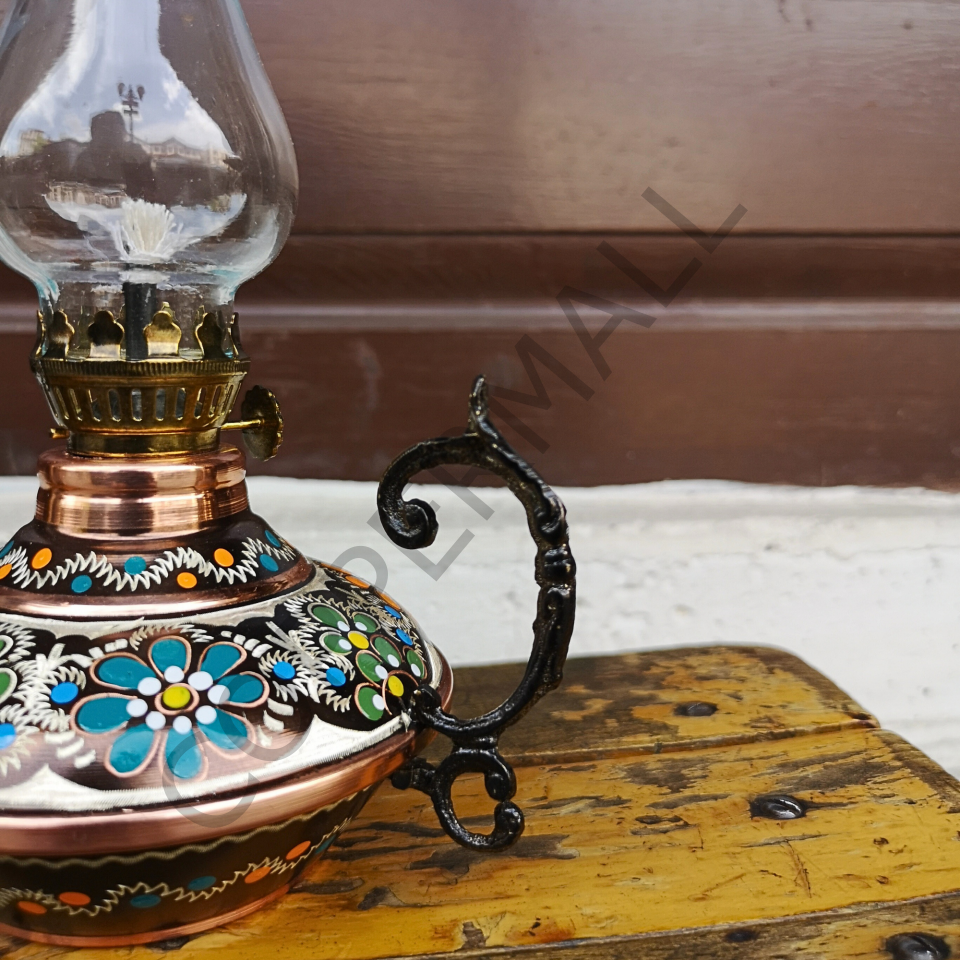 Bakır Gaz Lambası El Yapımı Bakır Kandil Küçük Boy No 3