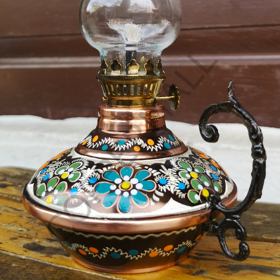 Bakır Gaz Lambası El Yapımı Bakır Kandil Küçük Boy No 3