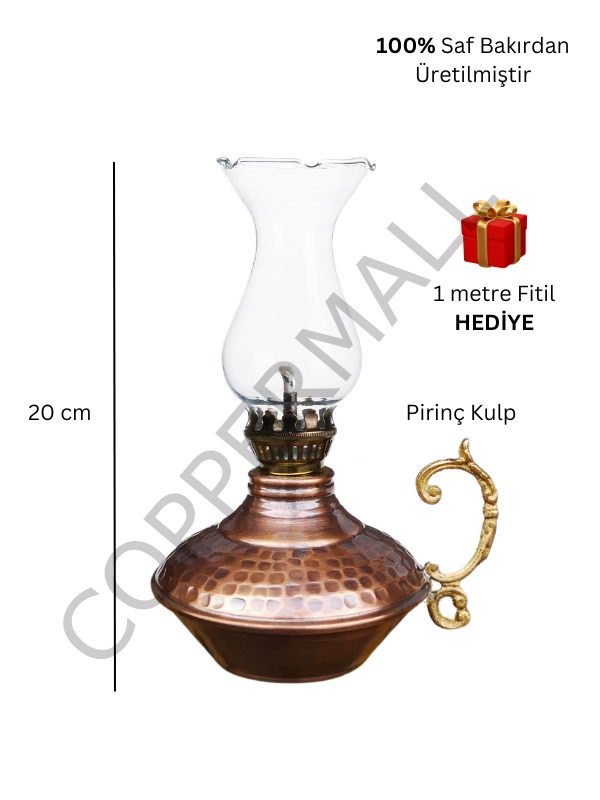 Bakır Gaz Lambası ve Duvar Standı Bakır Kandil Küçük Boy No 3