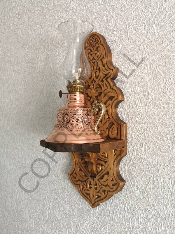 Bakır Gaz Lambası ve Duvar Standı Bakır Kandil Küçük Boy No 3