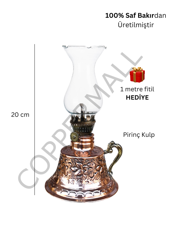 Bakır Gaz Lambası ve Duvar Standı Bakır Kandil Küçük Boy No 3